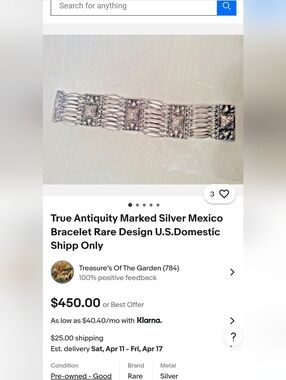 Vtg Marked Silver Handmade Bracelet 38.8 grms ,  Taxco Mexico 925